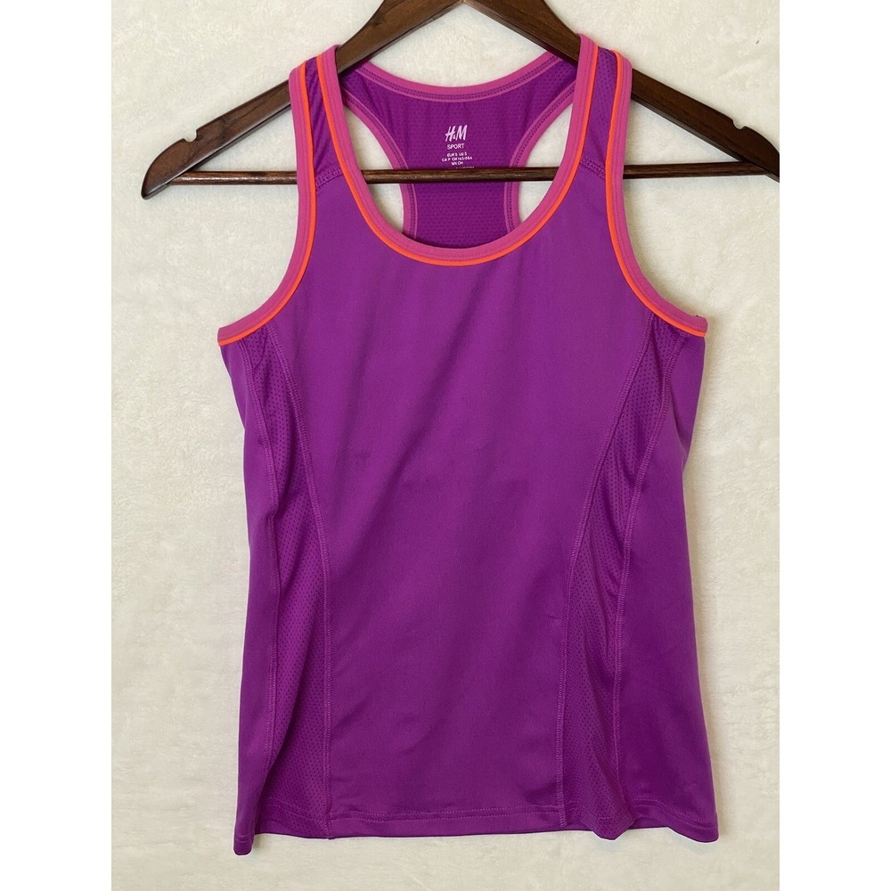 H&M Women's SMALL Raceback Tank Top W/ Sports Bra Purple Solid Lightweight